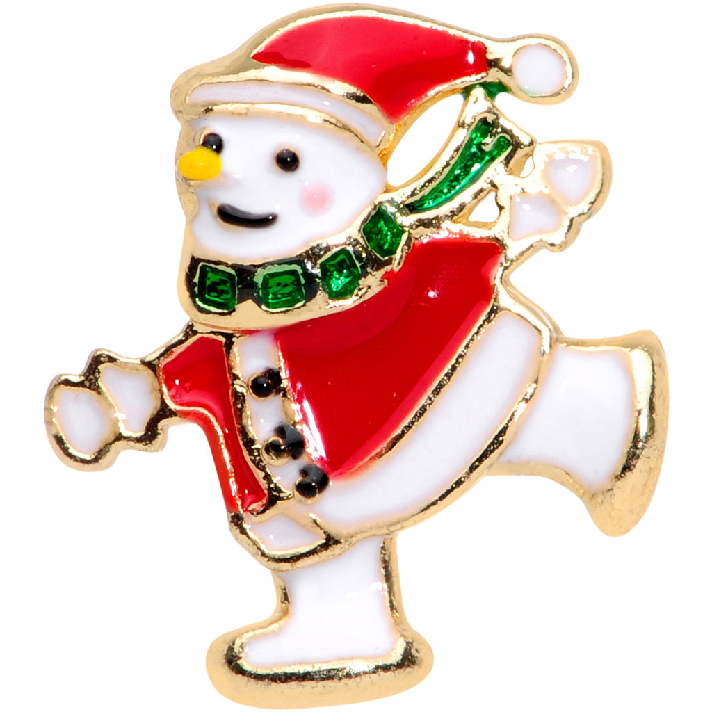 BodyCandy 16G 5/16 Gold Tone Skating Snowman Christmas Labret Monroe Tragus — detail close-up