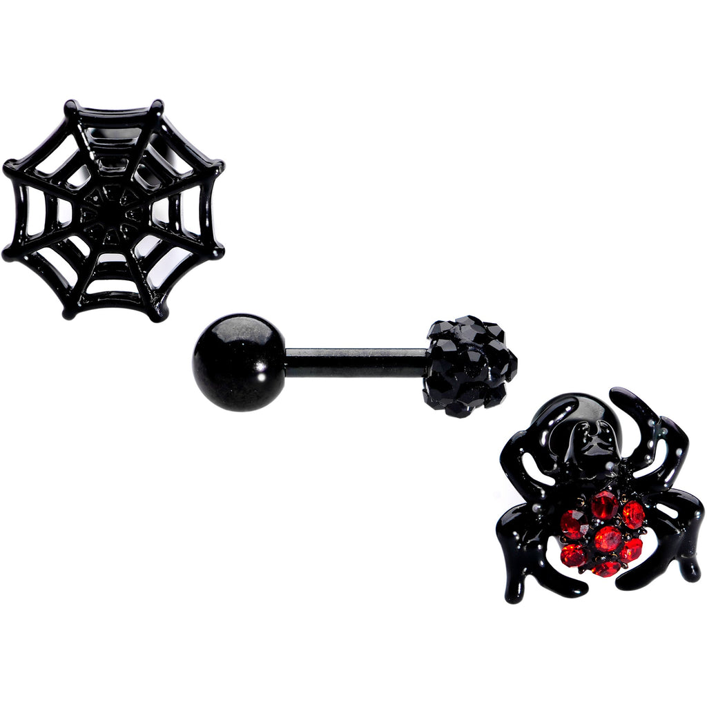 BodyCandy 16G 1/4 Black Red Gem Spider Halloween Cartilage Tragus Set of 3 — alternative angle