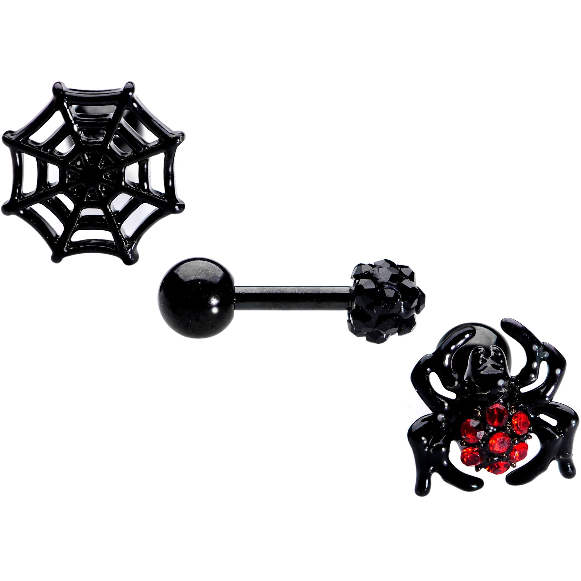 BodyCandy 16G 1/4 Black Red Gem Spider Halloween Cartilage Tragus Set of 3 — alternative angle