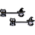 BodyCandy 14G 9/16 Black Cat Pretty Witch Halloween Barbell Nipple Ring Set — main product shot