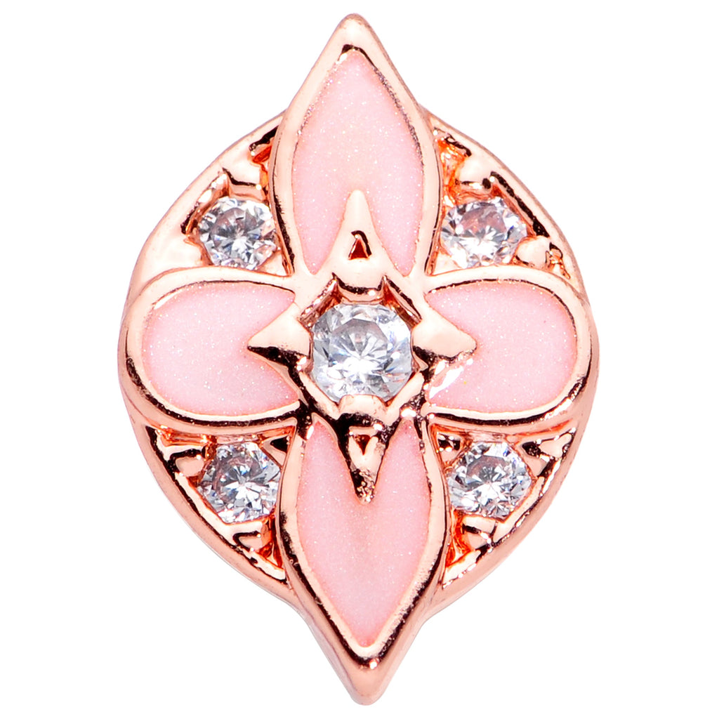 BodyCandy 16G 1/4 Clear Gem Rose Gold Tone Pink Cross Cartilage Tragus — detail close-up