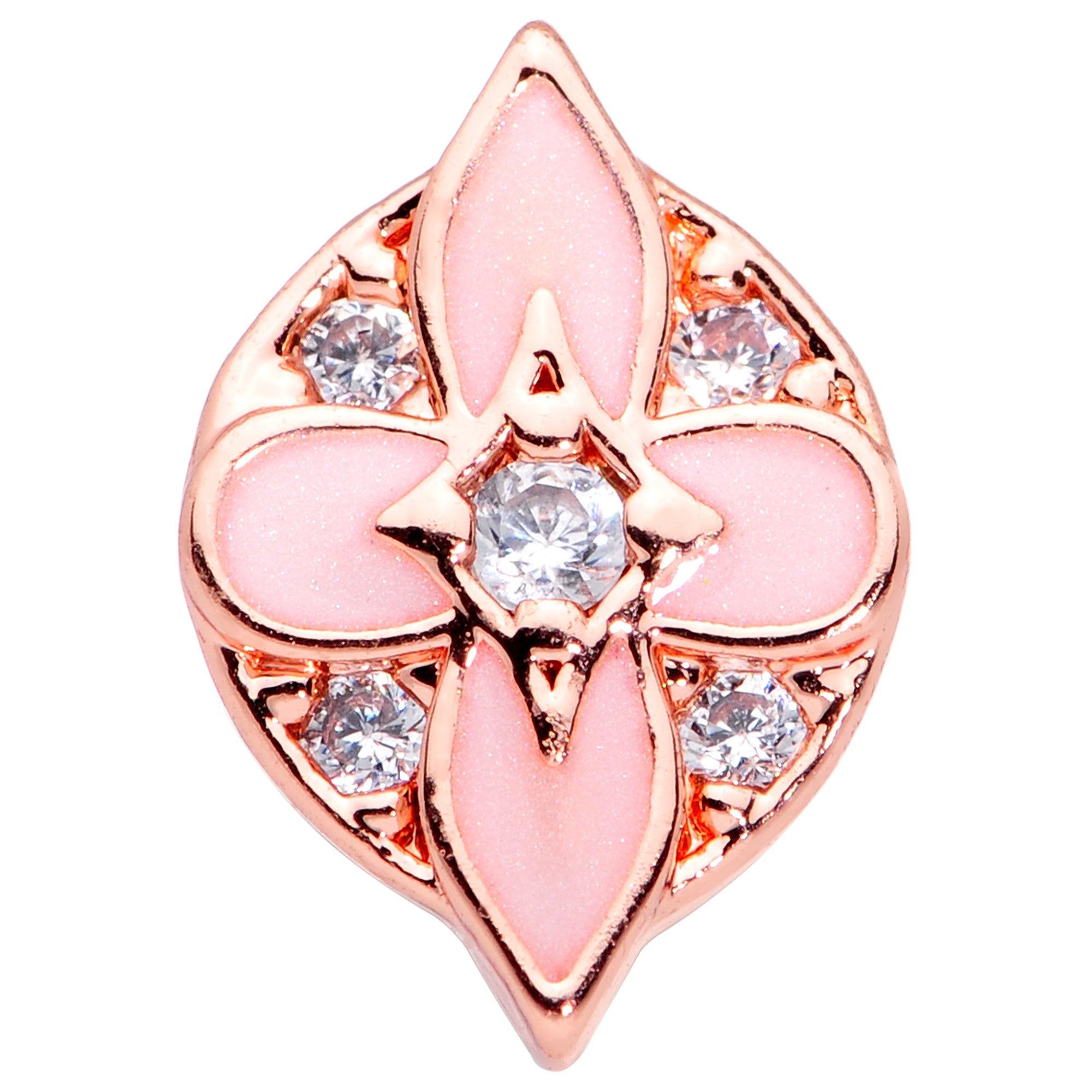 BodyCandy 16G 1/4 Clear Gem Rose Gold Tone Pink Cross Cartilage Tragus — detail close-up