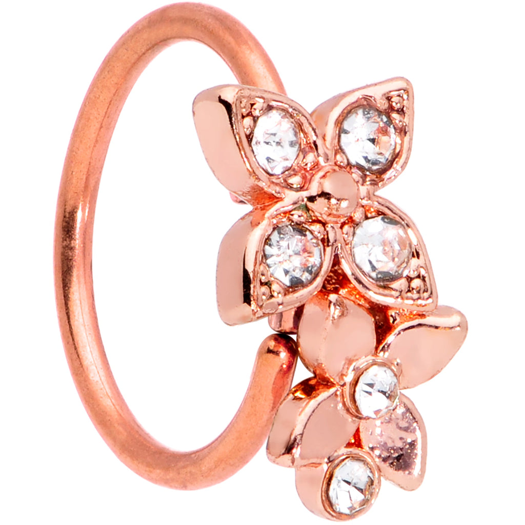 BodyCandy 20G 5/16 Clear Gem Rose Gold Tone Glam Butterfly Flower Nose Hoop — main product shot