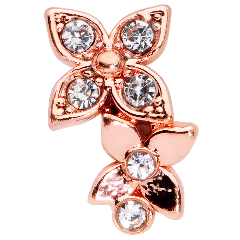 BodyCandy 20G 5/16 Clear Gem Rose Gold Tone Glam Butterfly Flower Nose Hoop — detail close-up