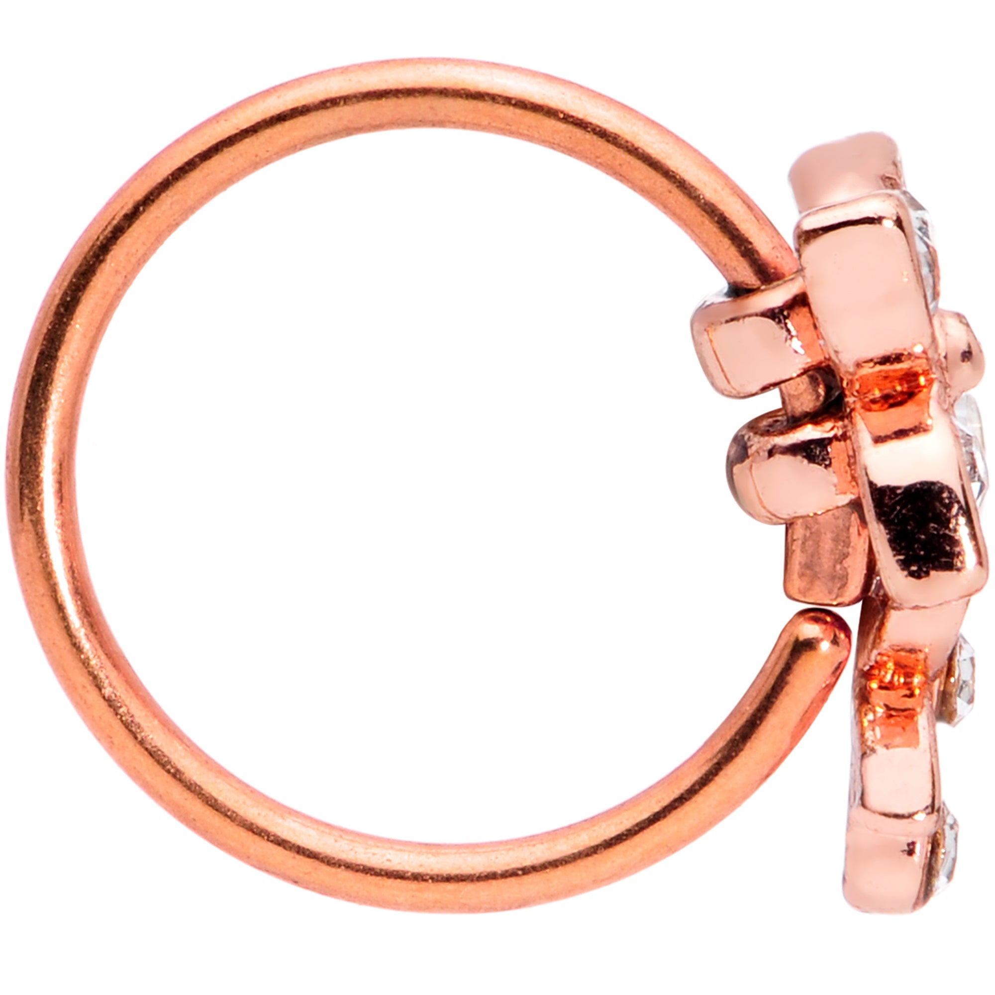 BodyCandy 20G 5/16 Clear Gem Rose Gold Tone Glam Butterfly Flower Nose Hoop — lifestyle context