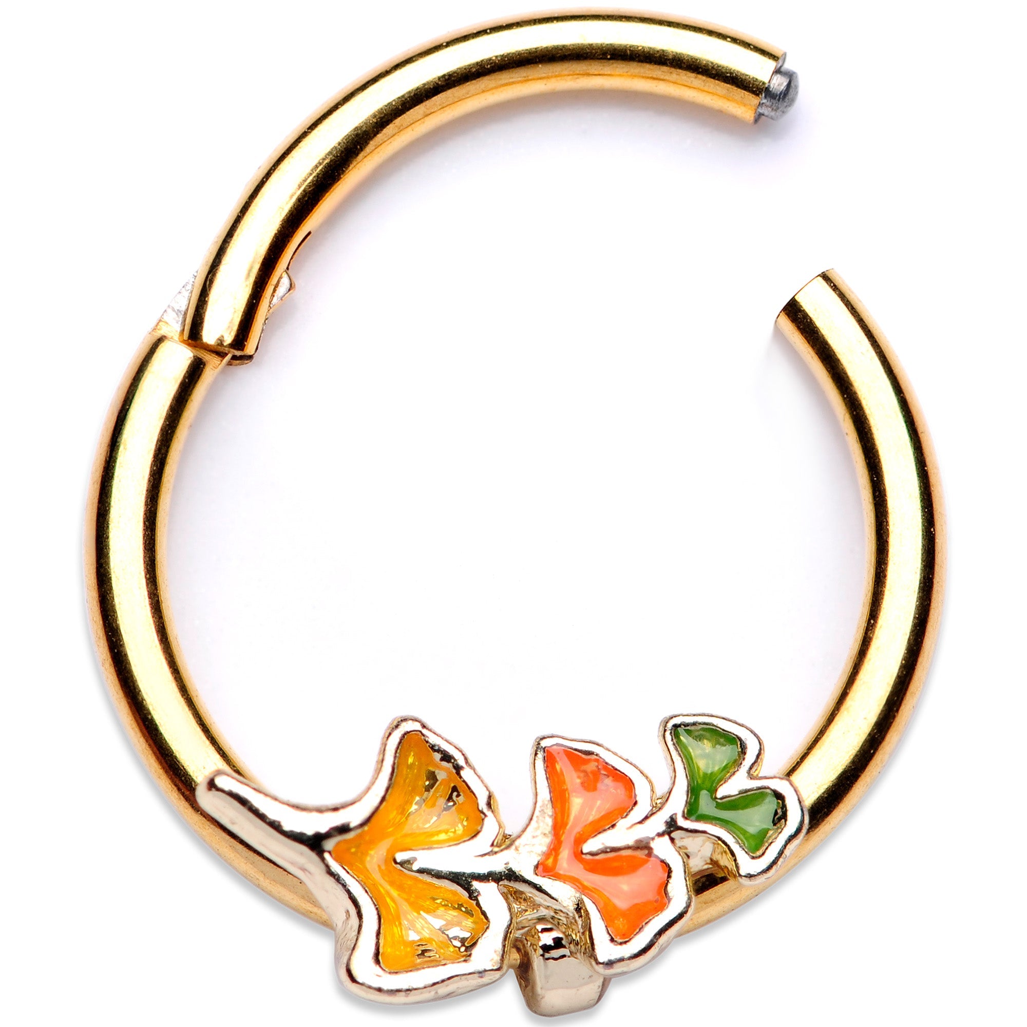 BodyCandy 16G 3/8 Autumn Leaves Fall Hinged Segment Ring — lifestyle context