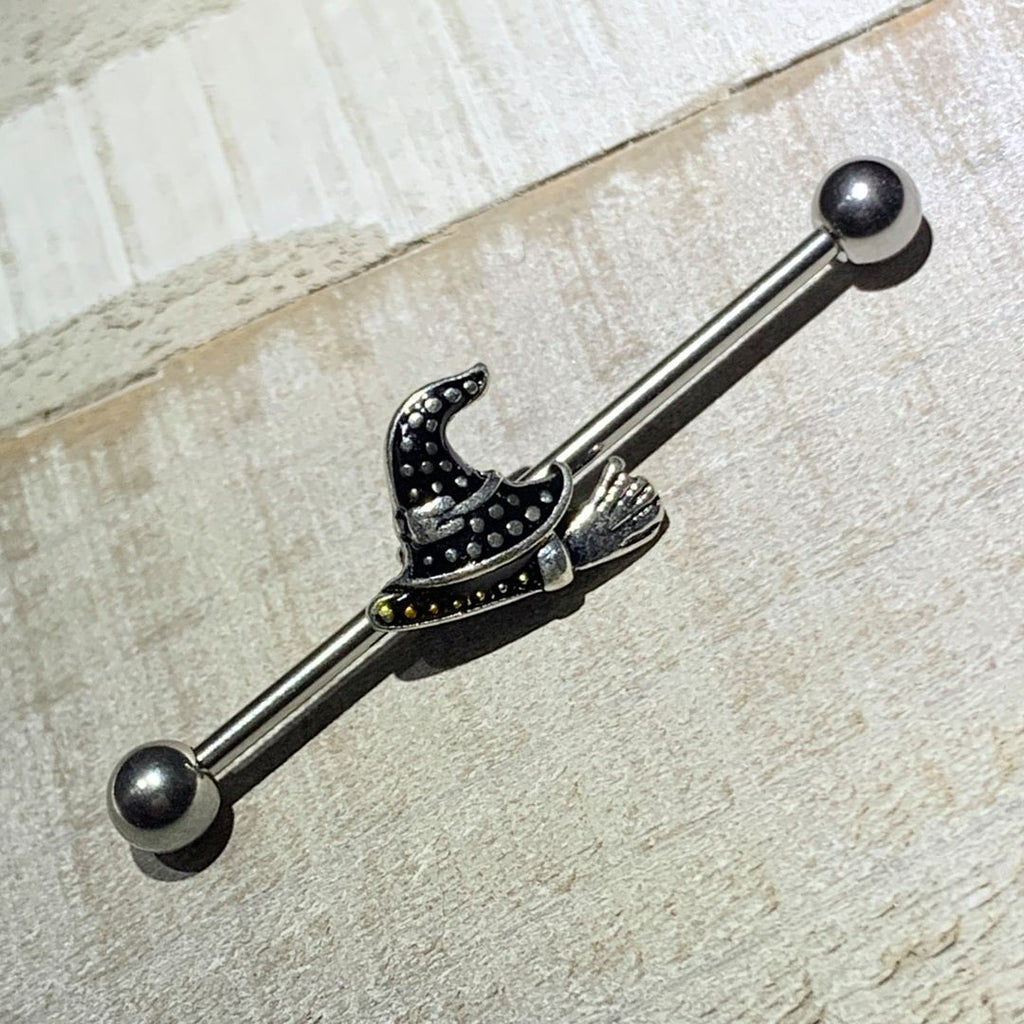 BodyCandy 14G Broom Witch Hat Halloween Industrial Barbell 38mm — detail close-up