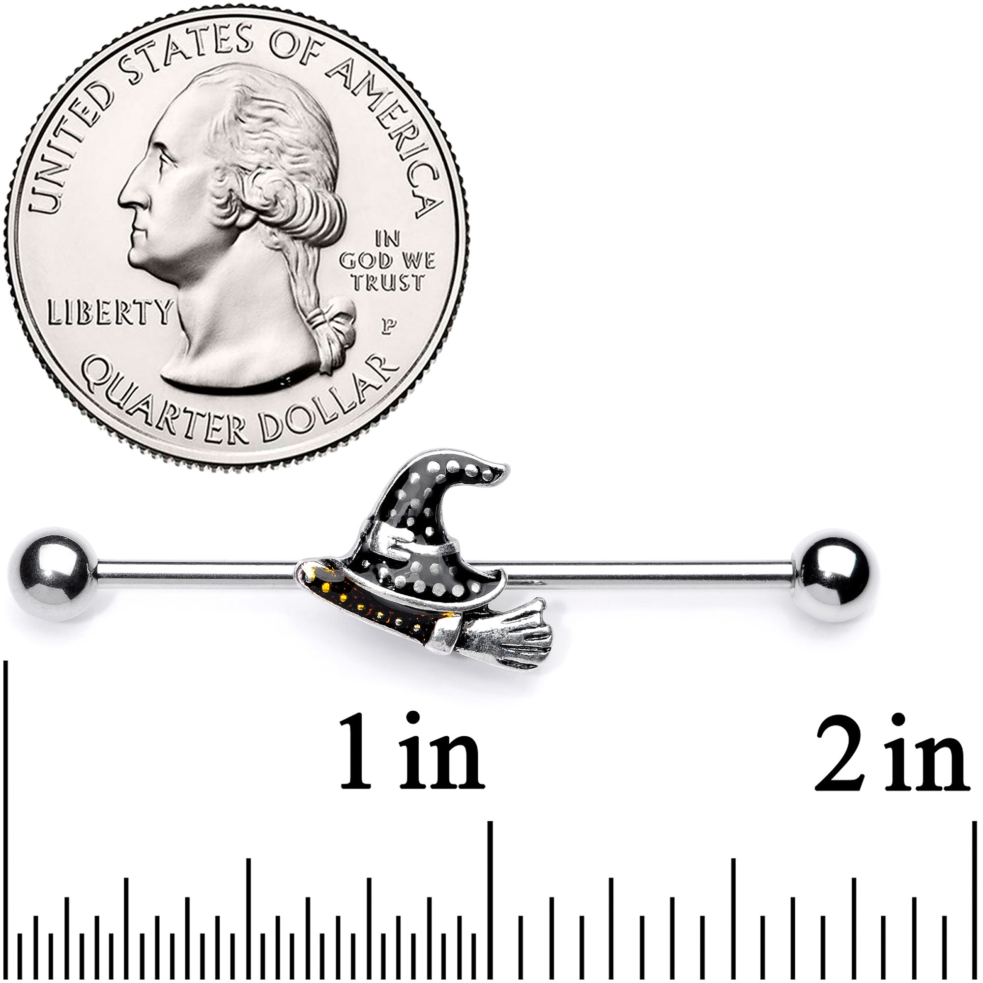 BodyCandy 14G Broom Witch Hat Halloween Industrial Barbell 38mm — lifestyle context