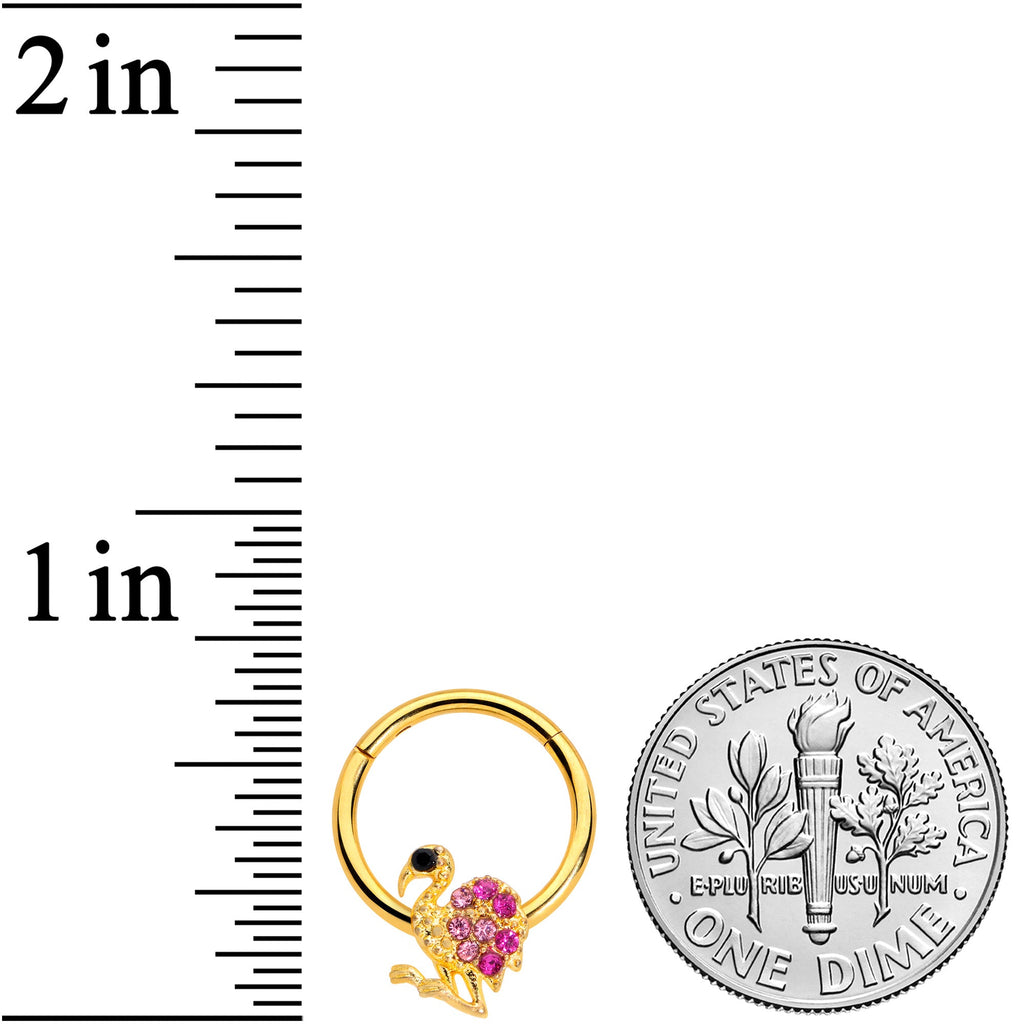 BodyCandy 16G 3/8  Pink Gem Gold Tone Fashion Flamingo Hinged Segment Ring — lifestyle context