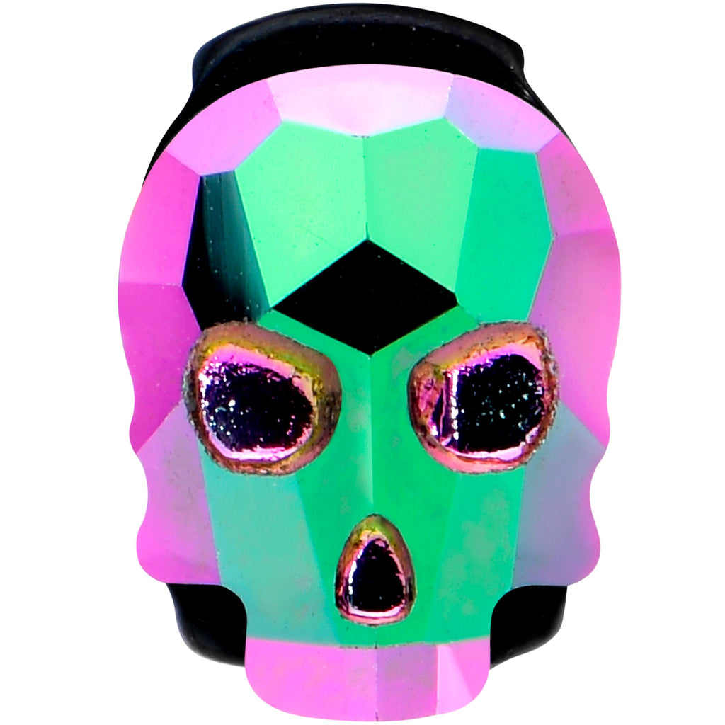 BodyCandy Aurora Gem Black Sugar Skull Barbell Tongue Ring — detail close-up