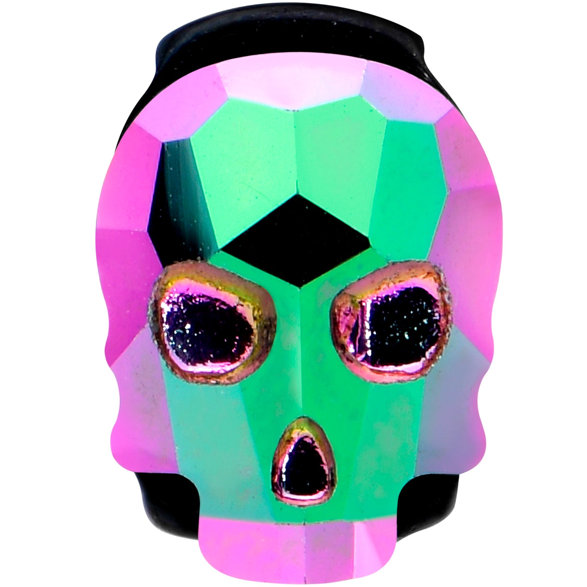 BodyCandy Aurora Gem Black Sugar Skull Barbell Tongue Ring — detail close-up