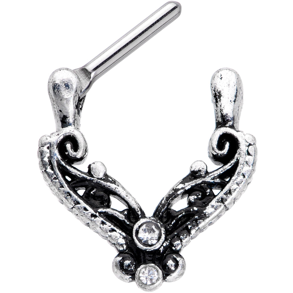 BodyCandy 16G 3/8 Clear Gem Scrollwork Cartilage Clicker — detail close-up