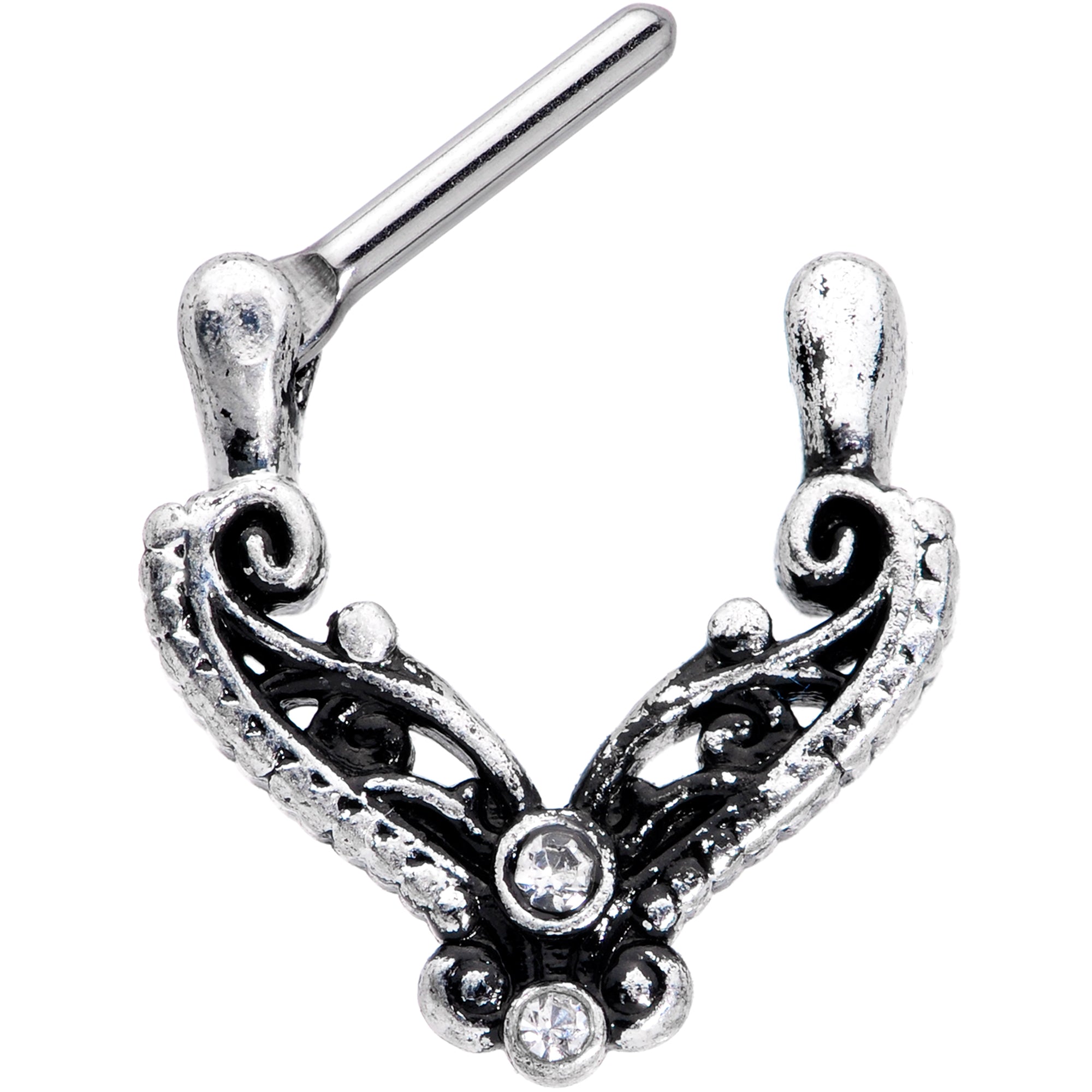 BodyCandy 16G 3/8 Clear Gem Scrollwork Cartilage Clicker — detail close-up