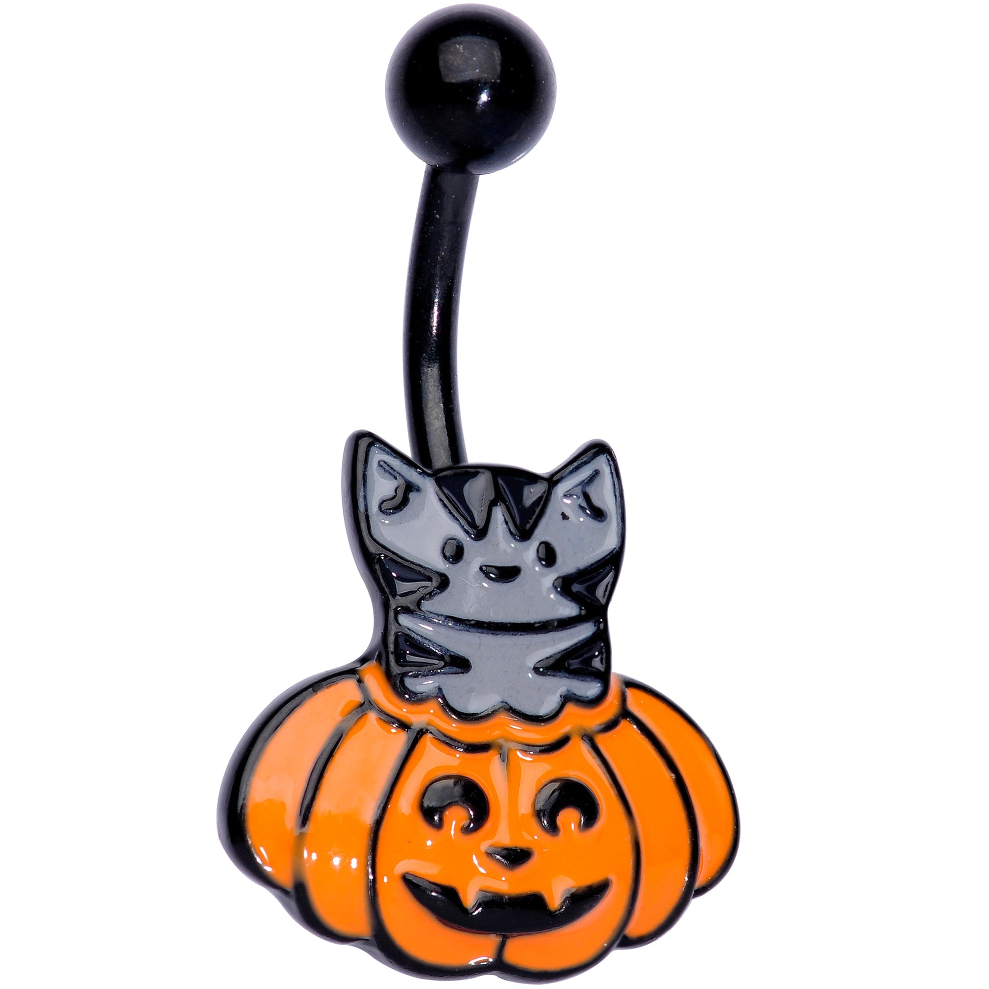 BodyCandy Black Gem Black Cat Surprise Pumpkin Halloween Belly Ring — main product shot