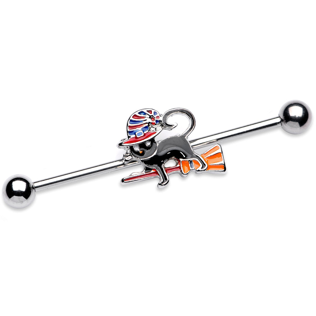 BodyCandy 14G Black Cat Witch Halloween Industrial Barbell 38mm — main product shot