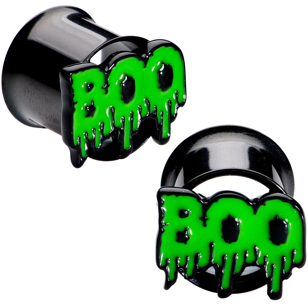 BodyCandy Green Boo Halloween Double Flare Plug Set — in-use photo