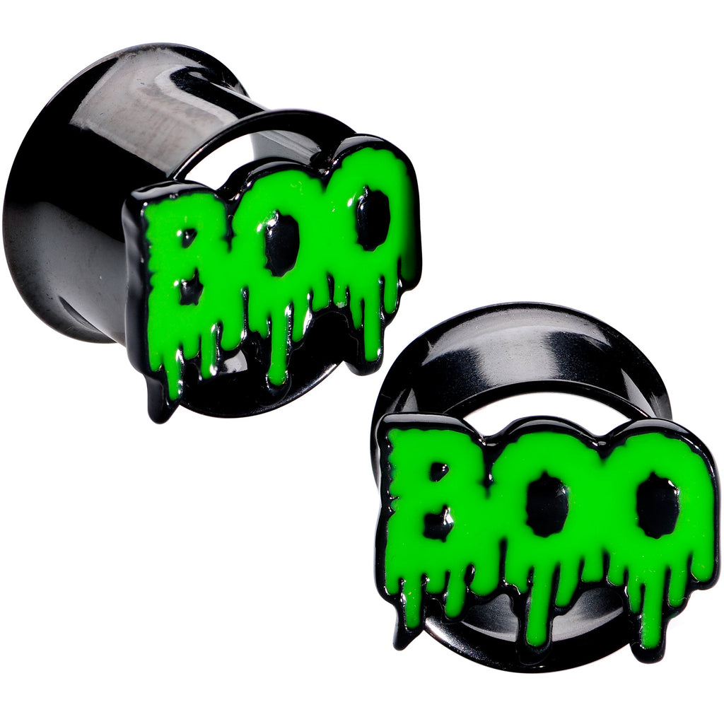 BodyCandy Green Boo Halloween Double Flare Plug Set — size reference