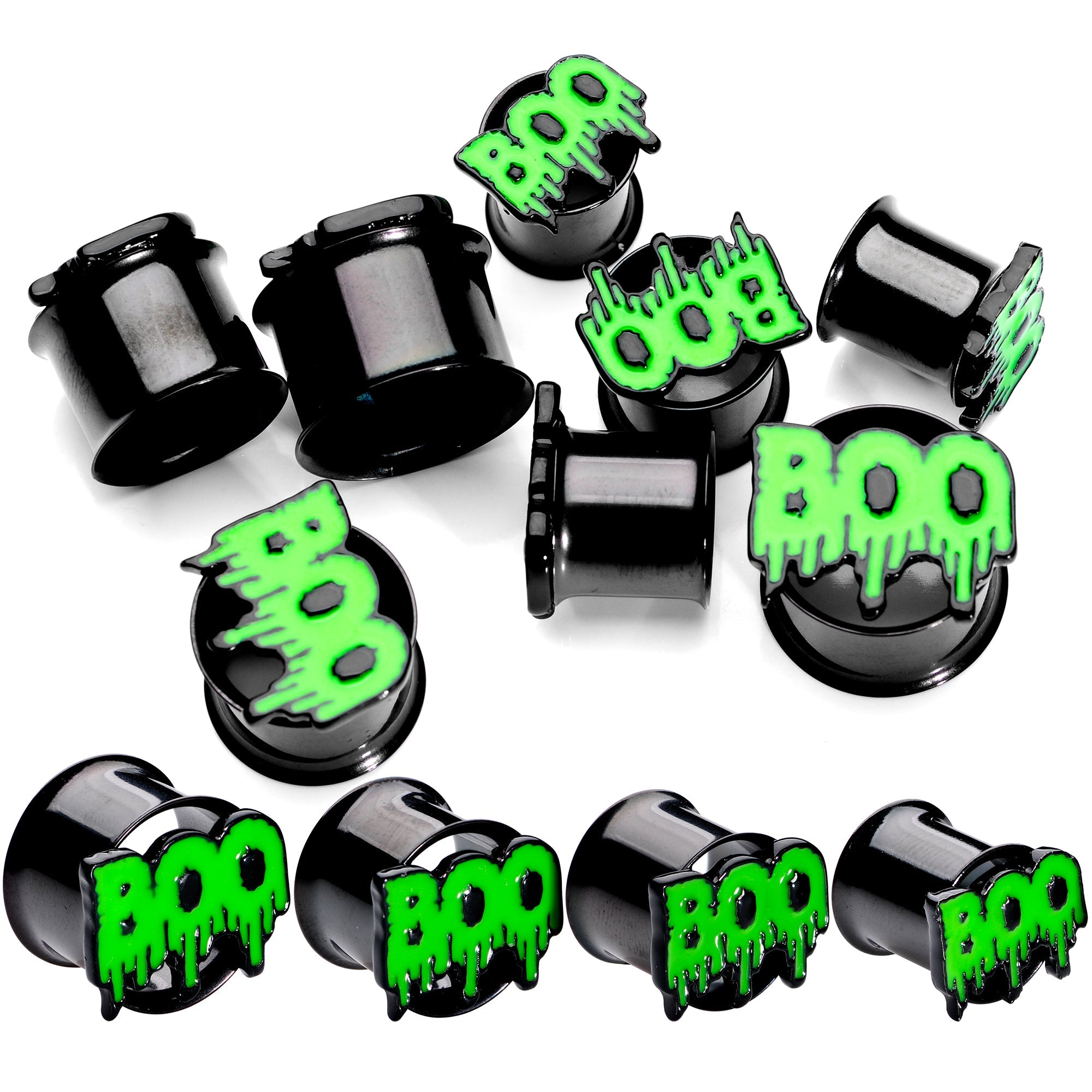 BodyCandy Green Boo Halloween Double Flare Plug Set — main product shot