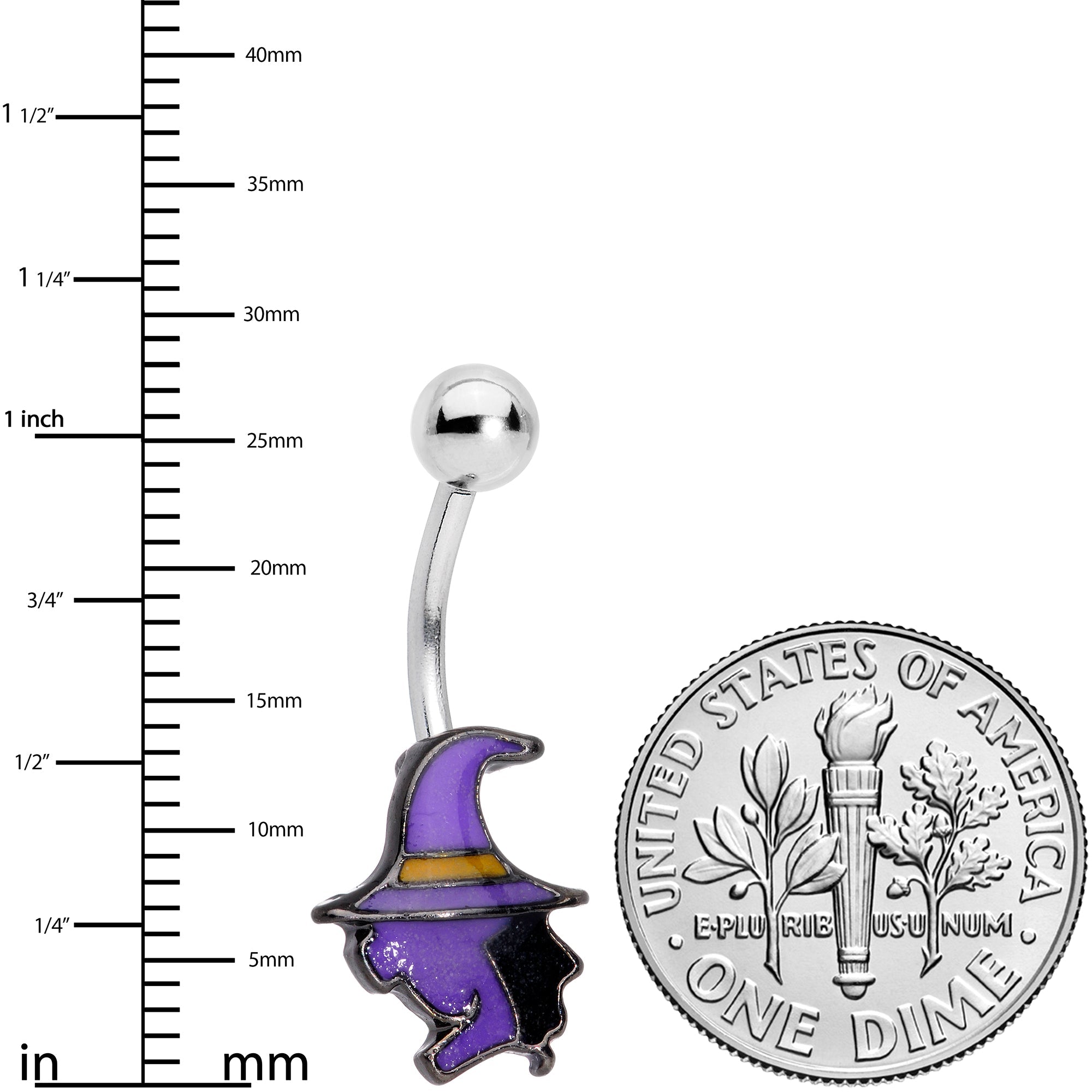 BodyCandy Purple Witch Halloween Glow in the Dark Belly Ring — detail close-up