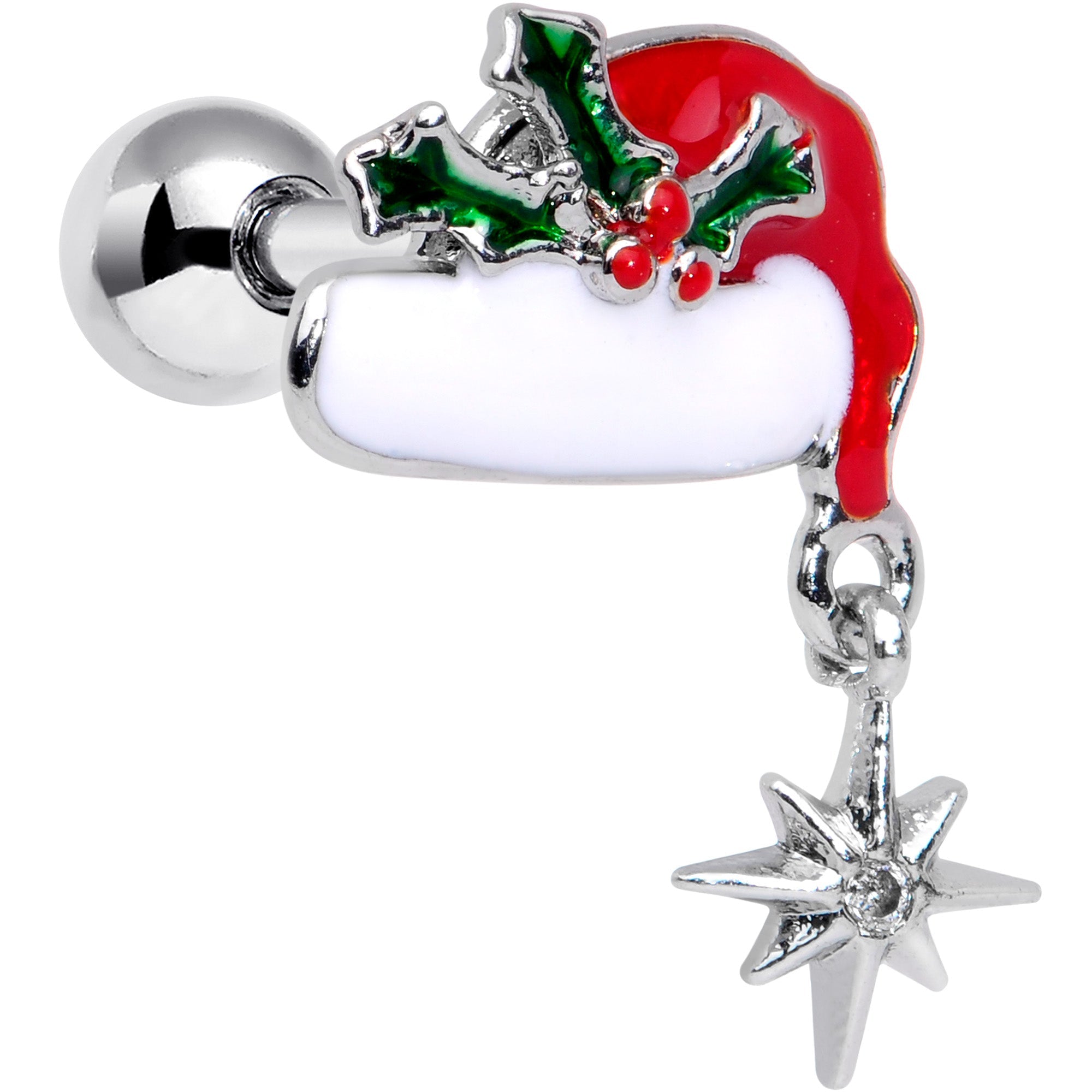 BodyCandy 16G 1/4 Clear Gem Jolly Santa Hat Christmas Cartilage Tragus — main product shot