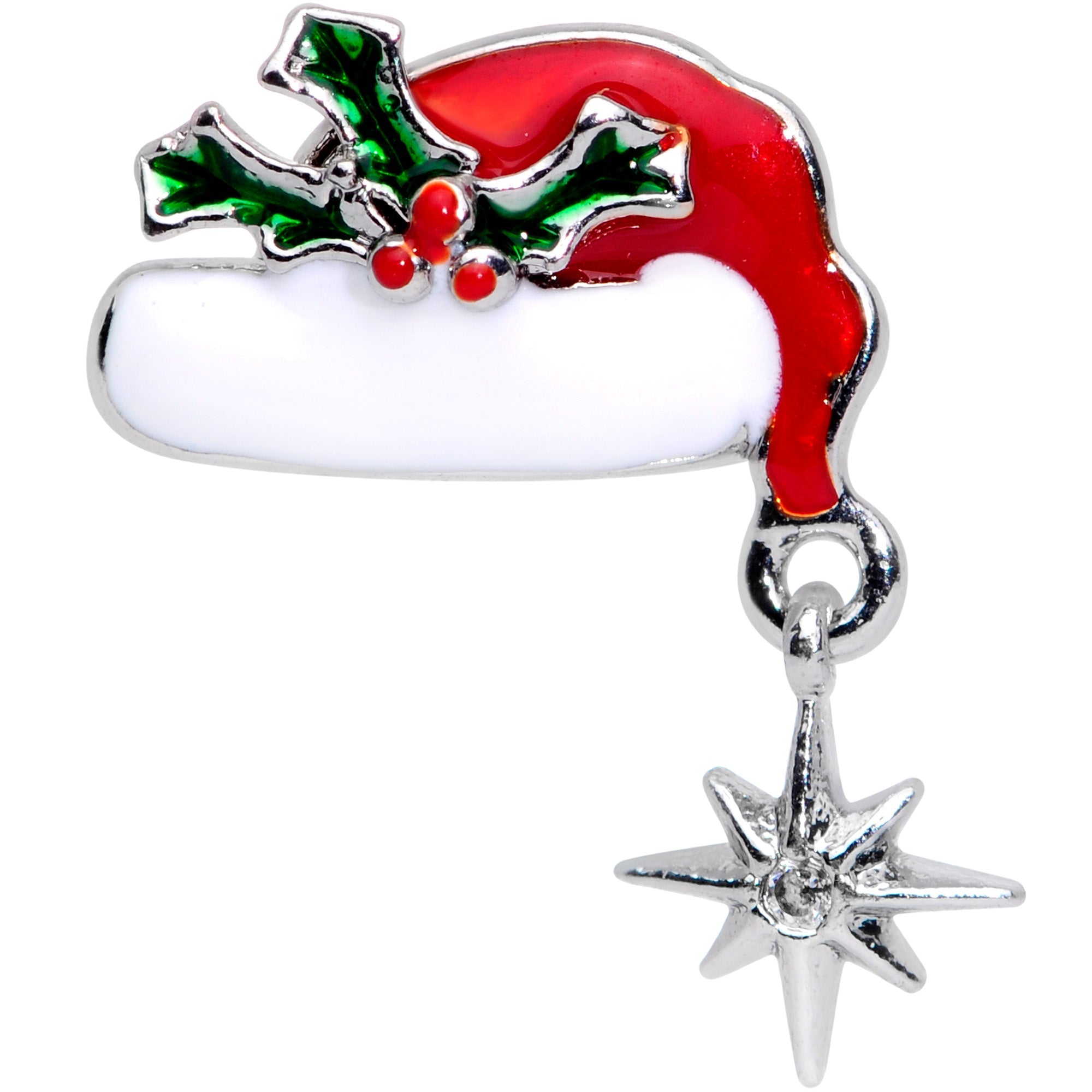 BodyCandy 16G 1/4 Clear Gem Jolly Santa Hat Christmas Cartilage Tragus — detail close-up