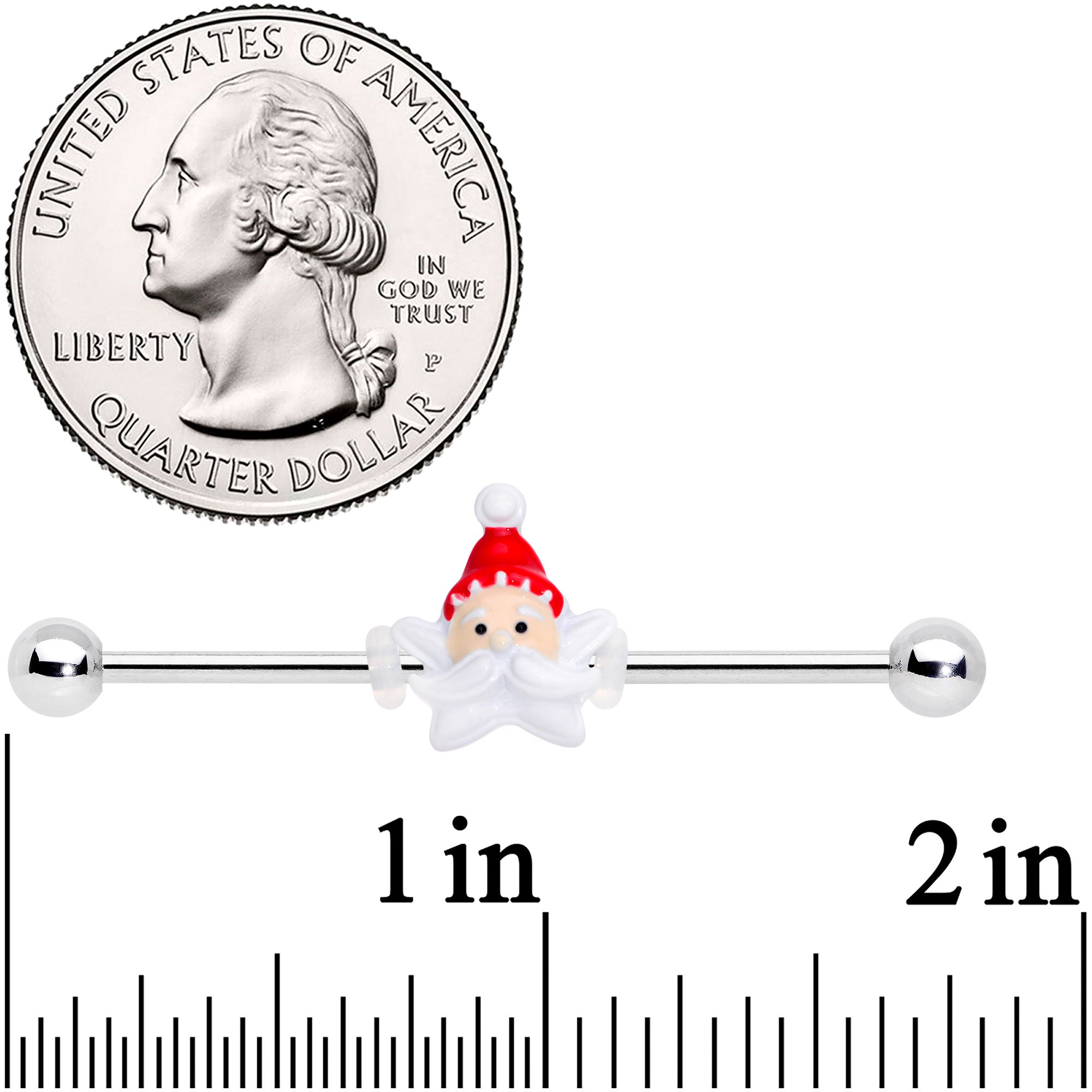 BodyCandy 14G Santas Beard Holiday Christmas Industrial Barbell 38mm — detail close-up