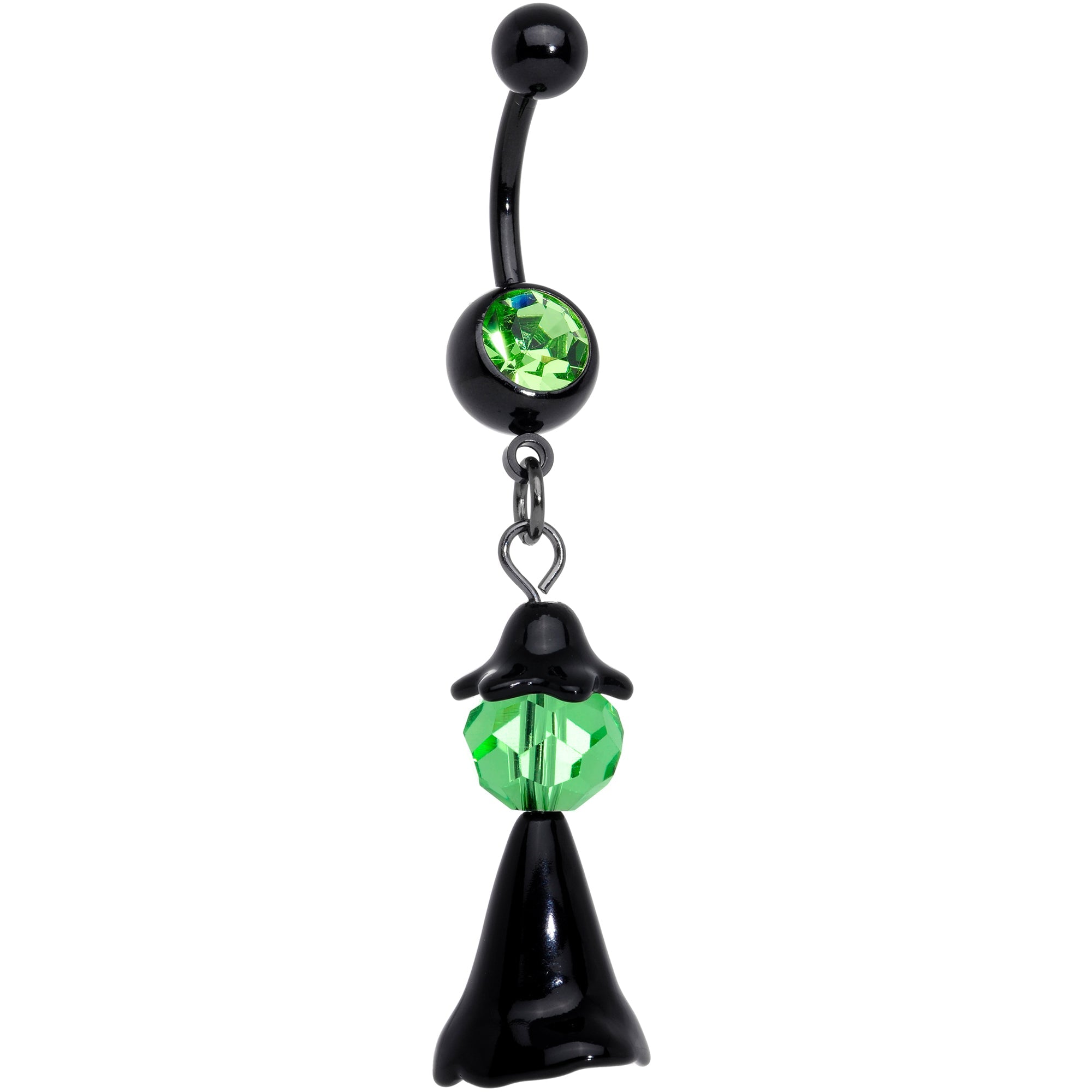 BodyCandy Green Gem Black Spooky Witch Halloween Dangle Belly Ring — main product shot