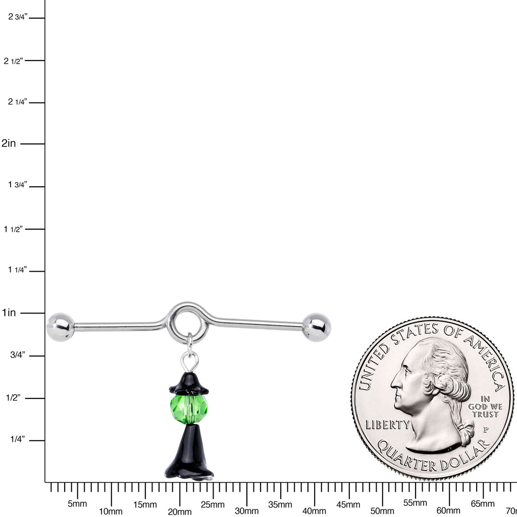 BodyCandy 14G Green Gem Spooky Witch Halloween Dangle Project Bar 38mm — lifestyle context