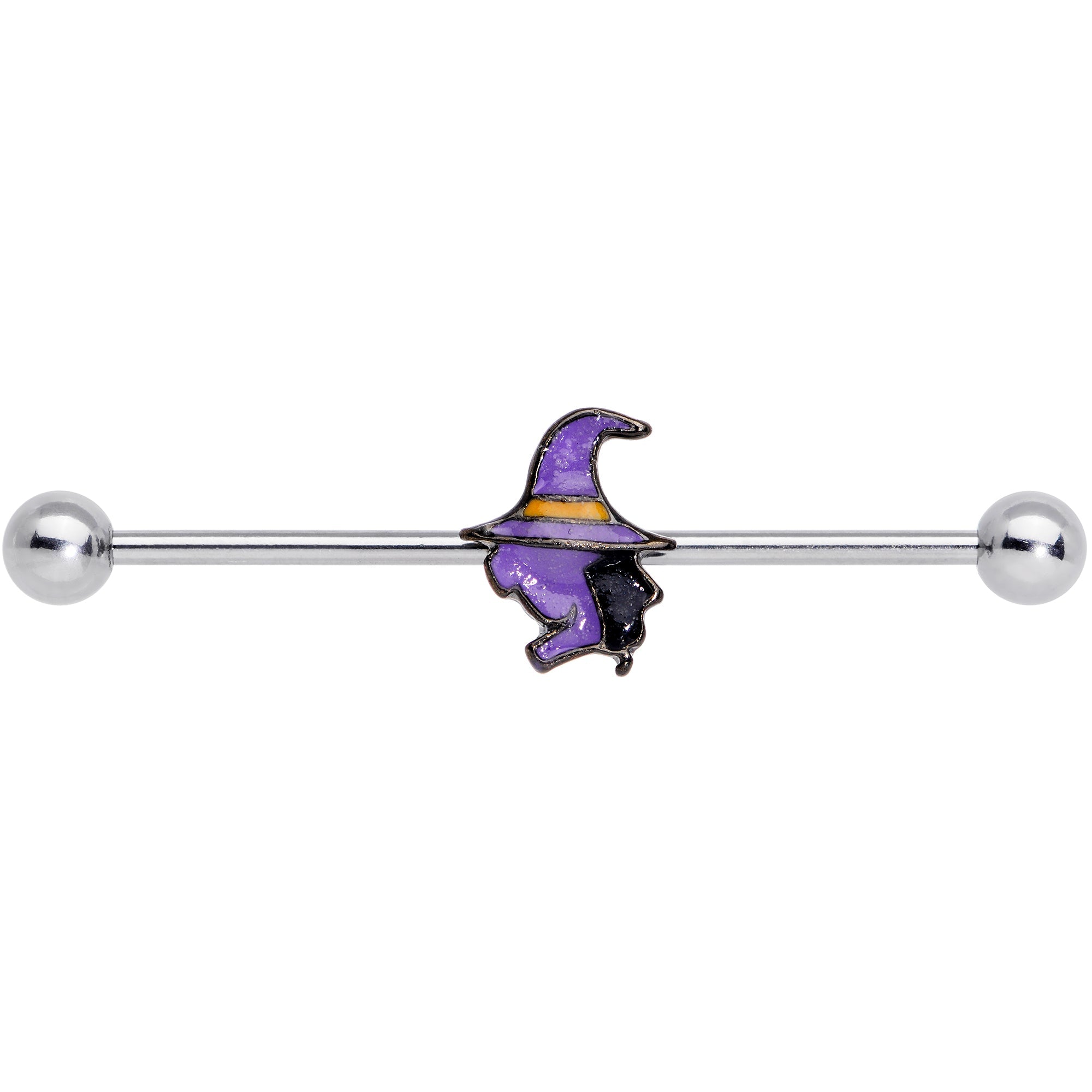 BodyCandy 14G Witch Halloween Glow in the Dark Industrial Barbell 38mm — detail close-up