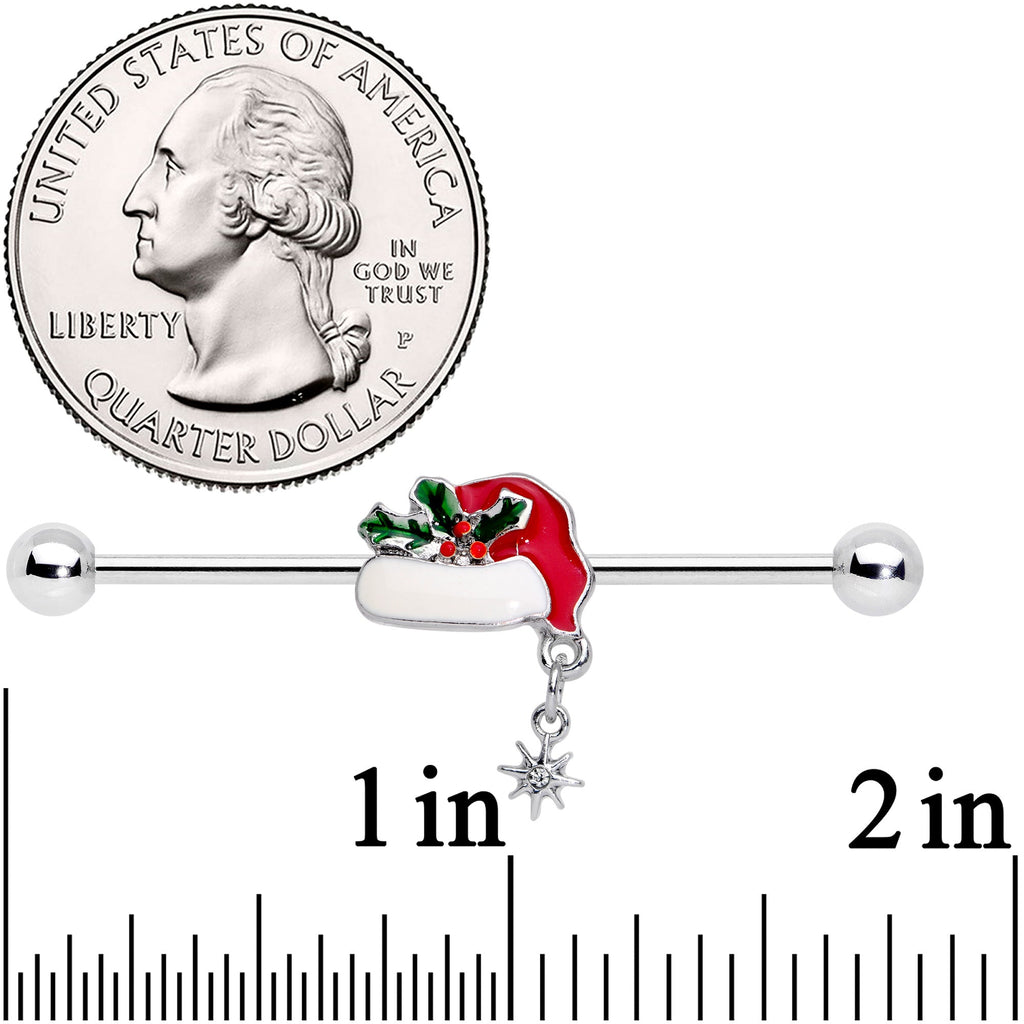 BodyCandy 14G Clear Gem Jolly Santa Hat Christmas Industrial Barbell 38mm — detail close-up
