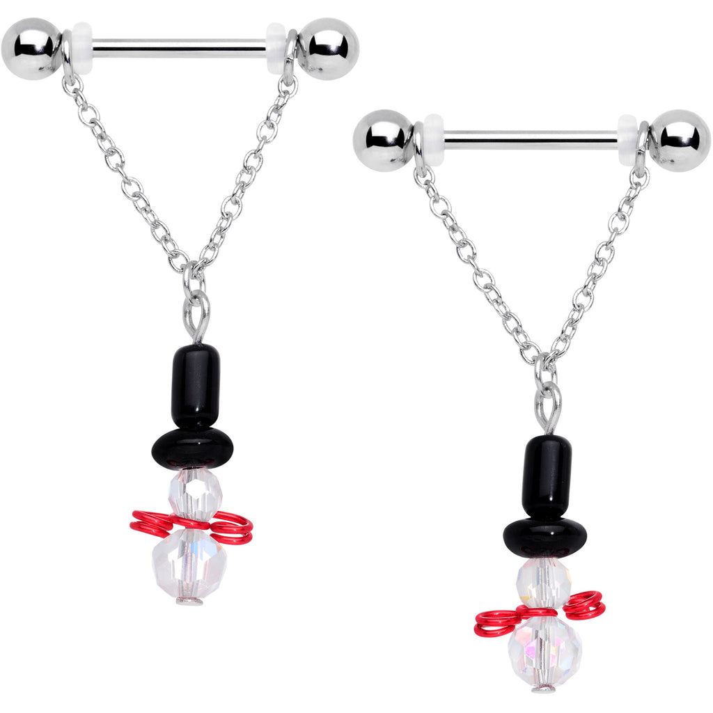 BodyCandy 14G 11/16 Aurora Gem Snowman Christmas Dangle Nipple Ring Set — main product shot