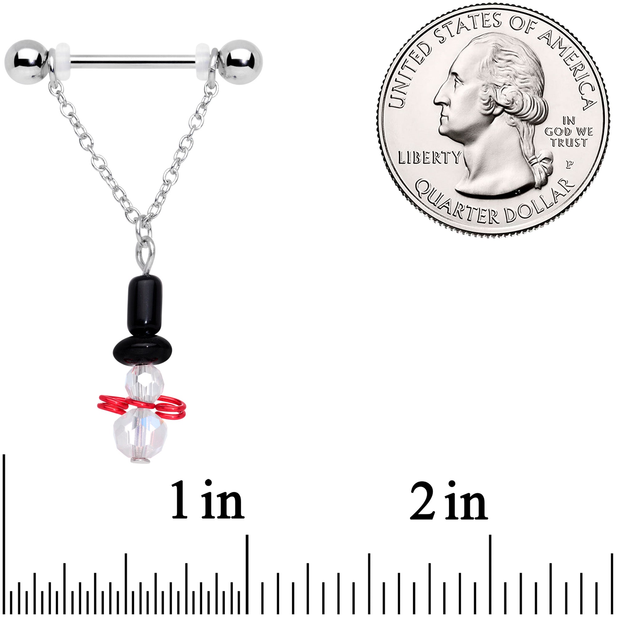BodyCandy 14G 11/16 Aurora Gem Snowman Christmas Dangle Nipple Ring Set — detail close-up