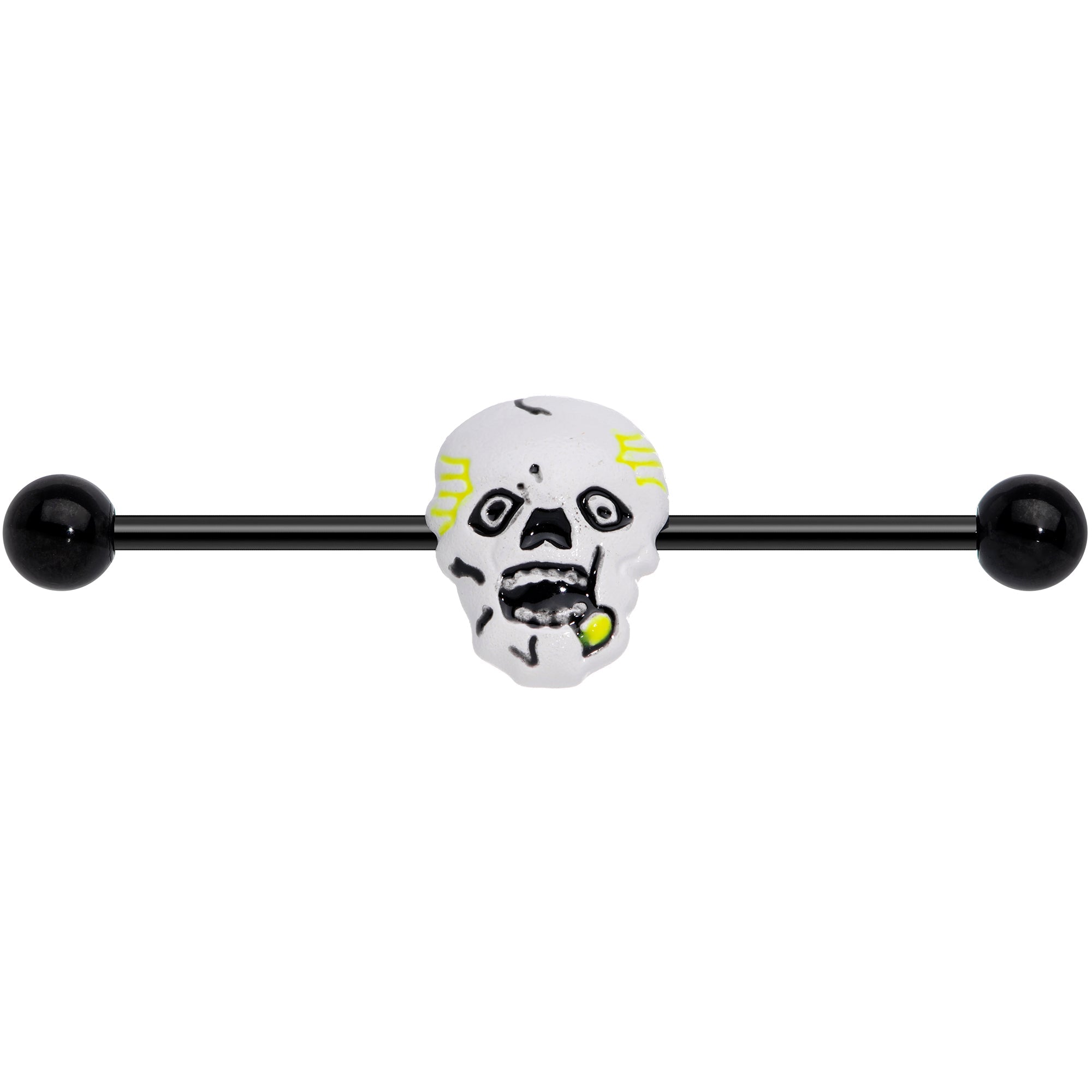 BodyCandy 14G Black Skull Halloween Industrial Barbell 38mm — detail close-up