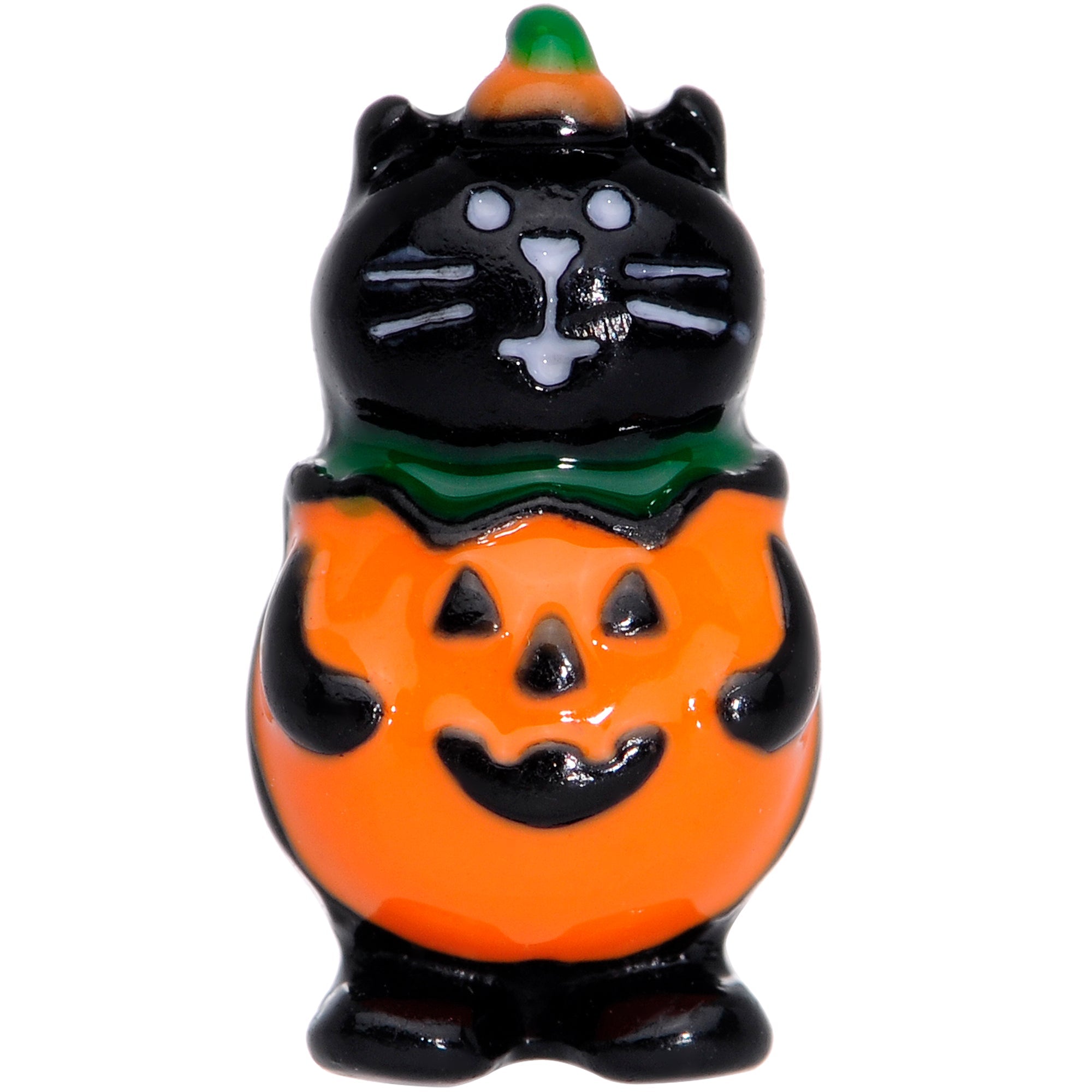 BodyCandy 16G 1/4 Black Cat Pumpkin Halloween Cartilage Tragus — detail close-up