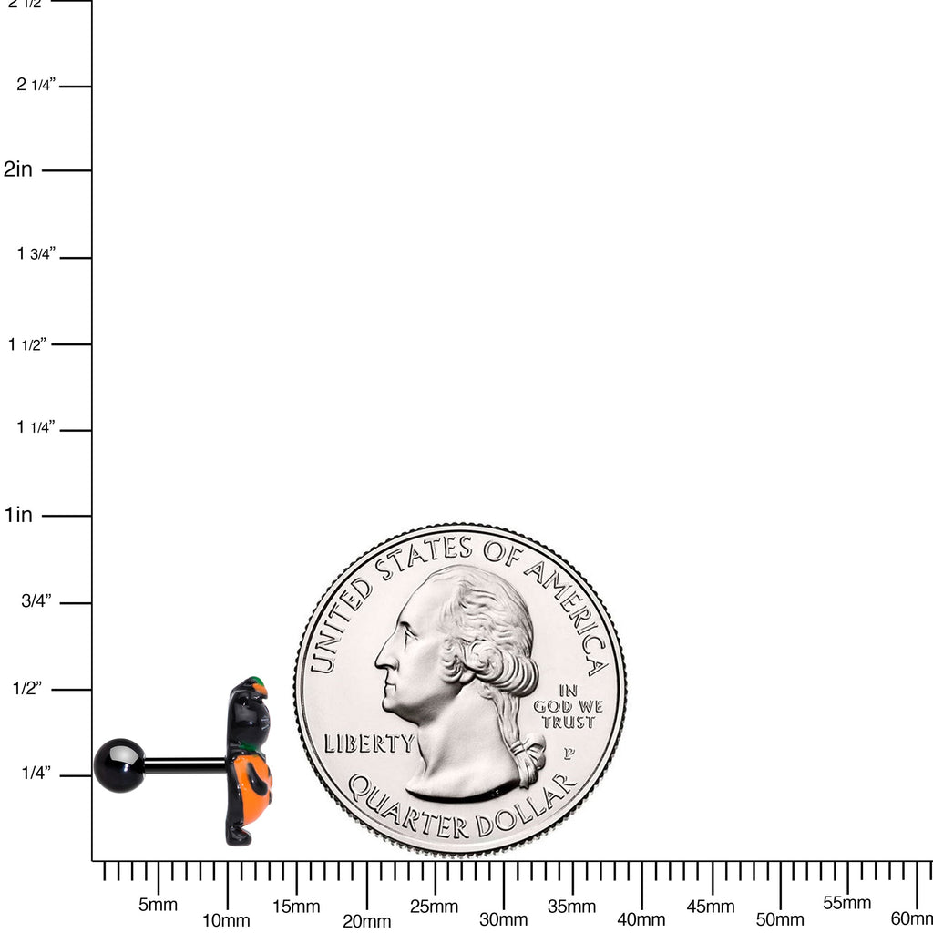 BodyCandy 16G 1/4 Black Cat Pumpkin Halloween Cartilage Tragus — side view