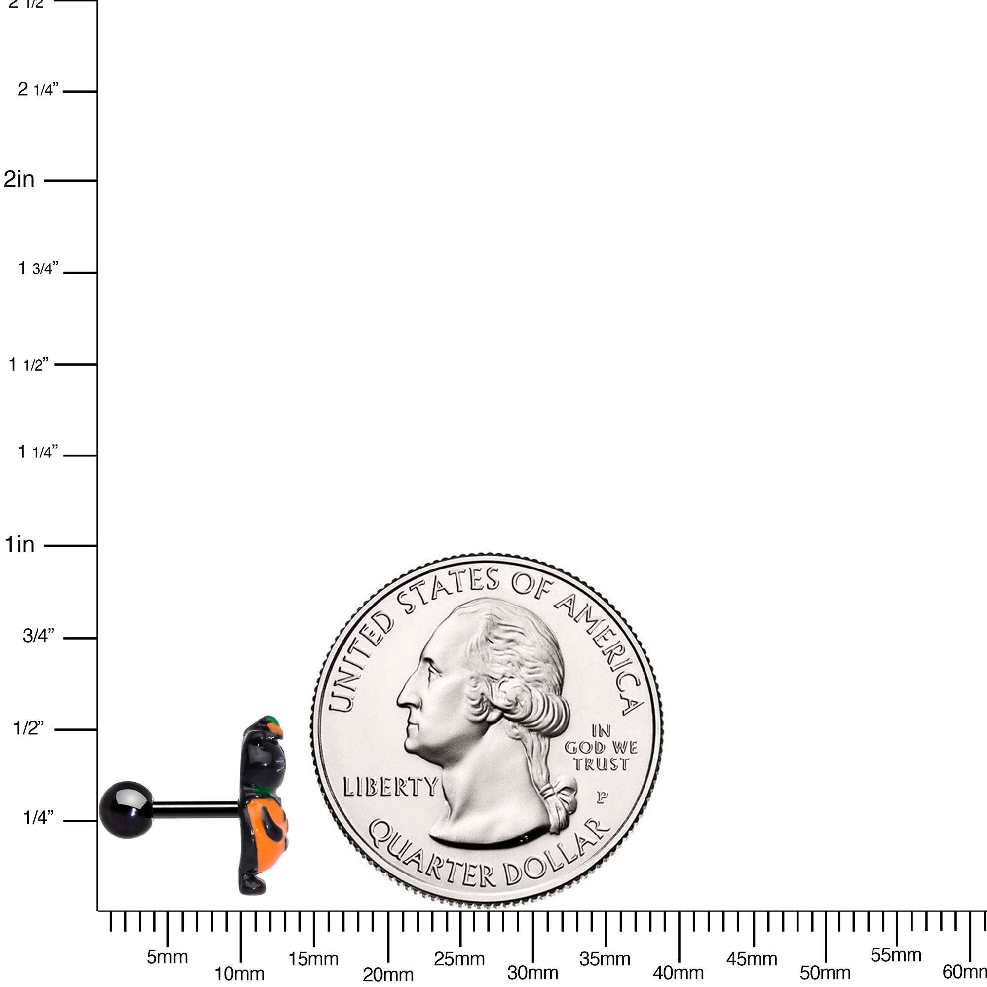 BodyCandy 16G 1/4 Black Cat Pumpkin Halloween Cartilage Tragus — side view