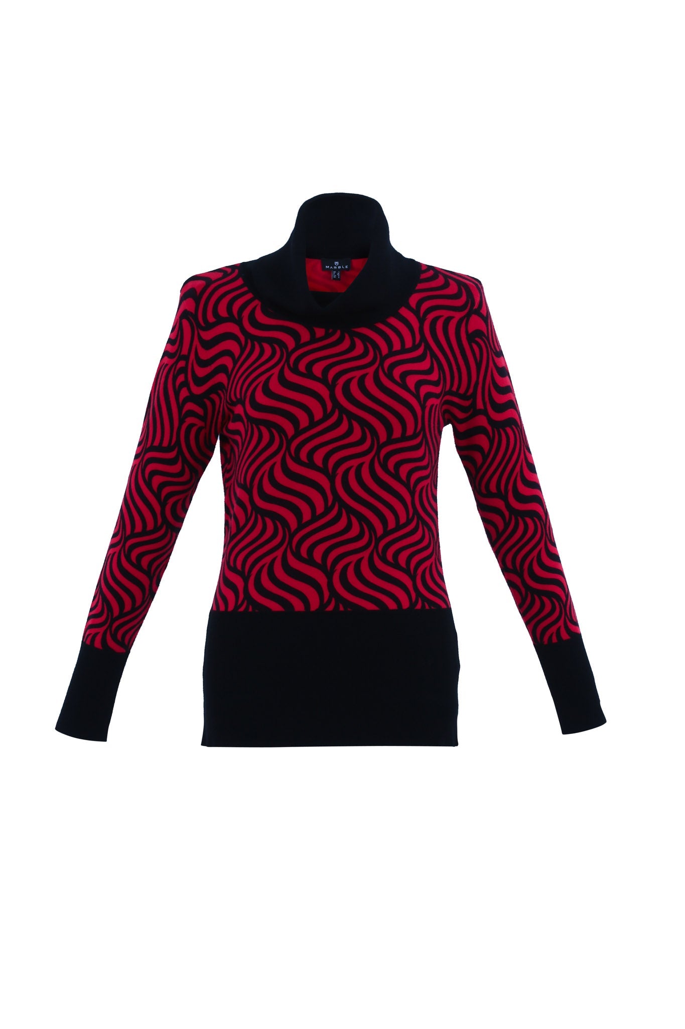 KADOU BOUTIQUE Red Black Wave Sweater — main product shot