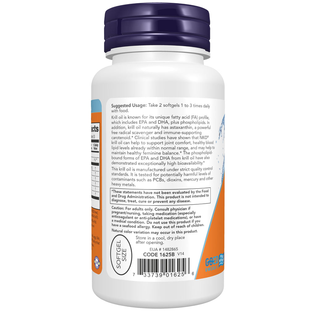 NOW Red Krill Oil 500mg Supplement - Omega-3 EPA & DHA Dietary - 30 Capsules