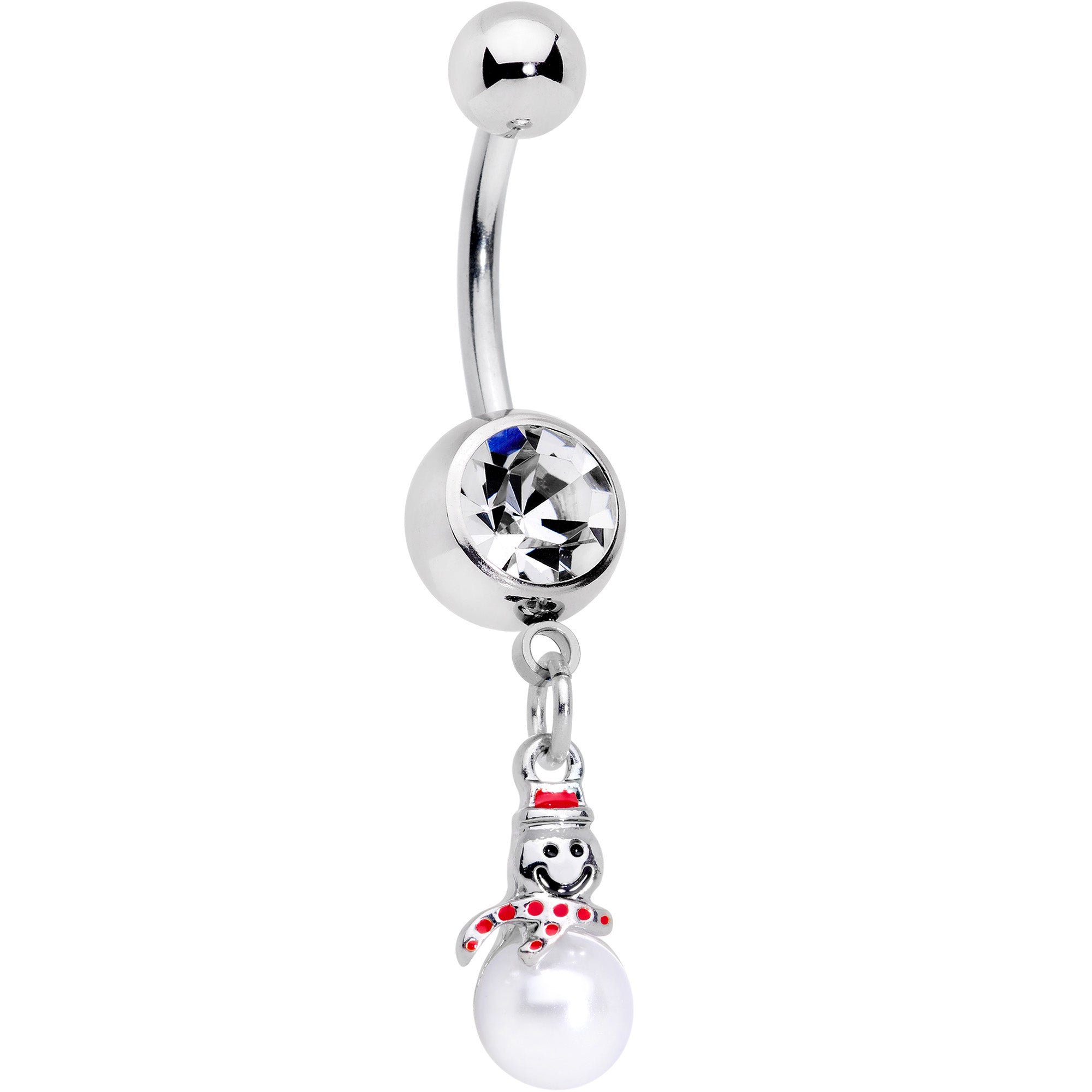 BodyCandy Clear Gem Pearlescent Snowman Christmas Dangle Belly Ring — main product shot