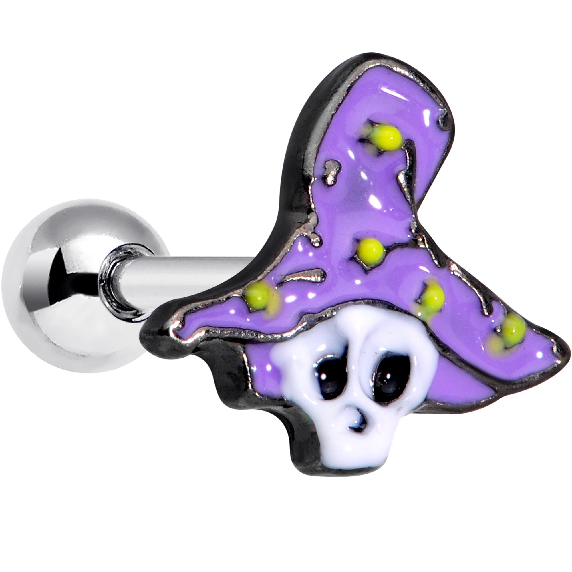 BodyCandy 16G 1/4 Skull Purple Witch Hat Halloween Cartilage Tragus Earring — main product shot