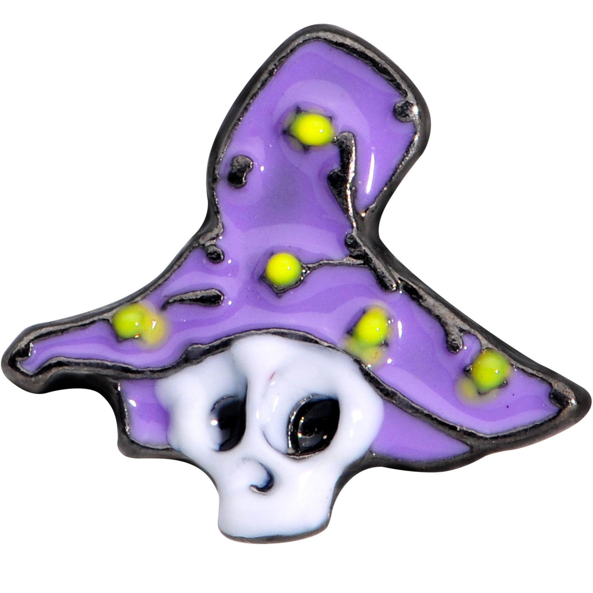 BodyCandy 16G 1/4 Skull Purple Witch Hat Halloween Cartilage Tragus Earring — detail close-up