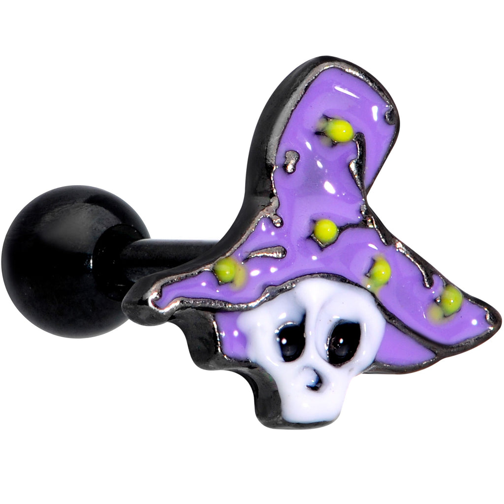 BodyCandy 16G 1/4 Black Skull Purple Witch Hat Halloween Cartilage Tragus — main product shot