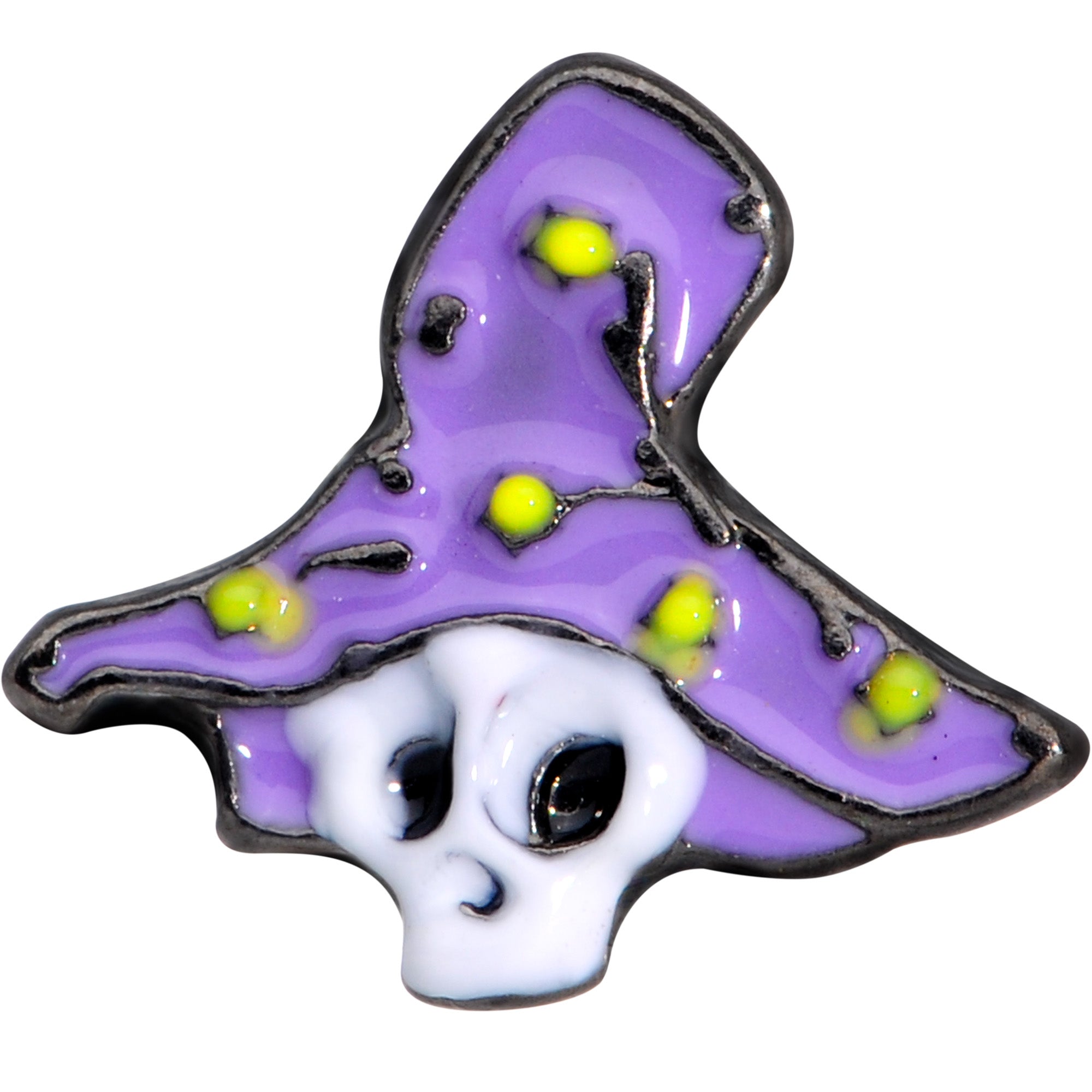 BodyCandy 16G 1/4 Black Skull Purple Witch Hat Halloween Cartilage Tragus — detail close-up