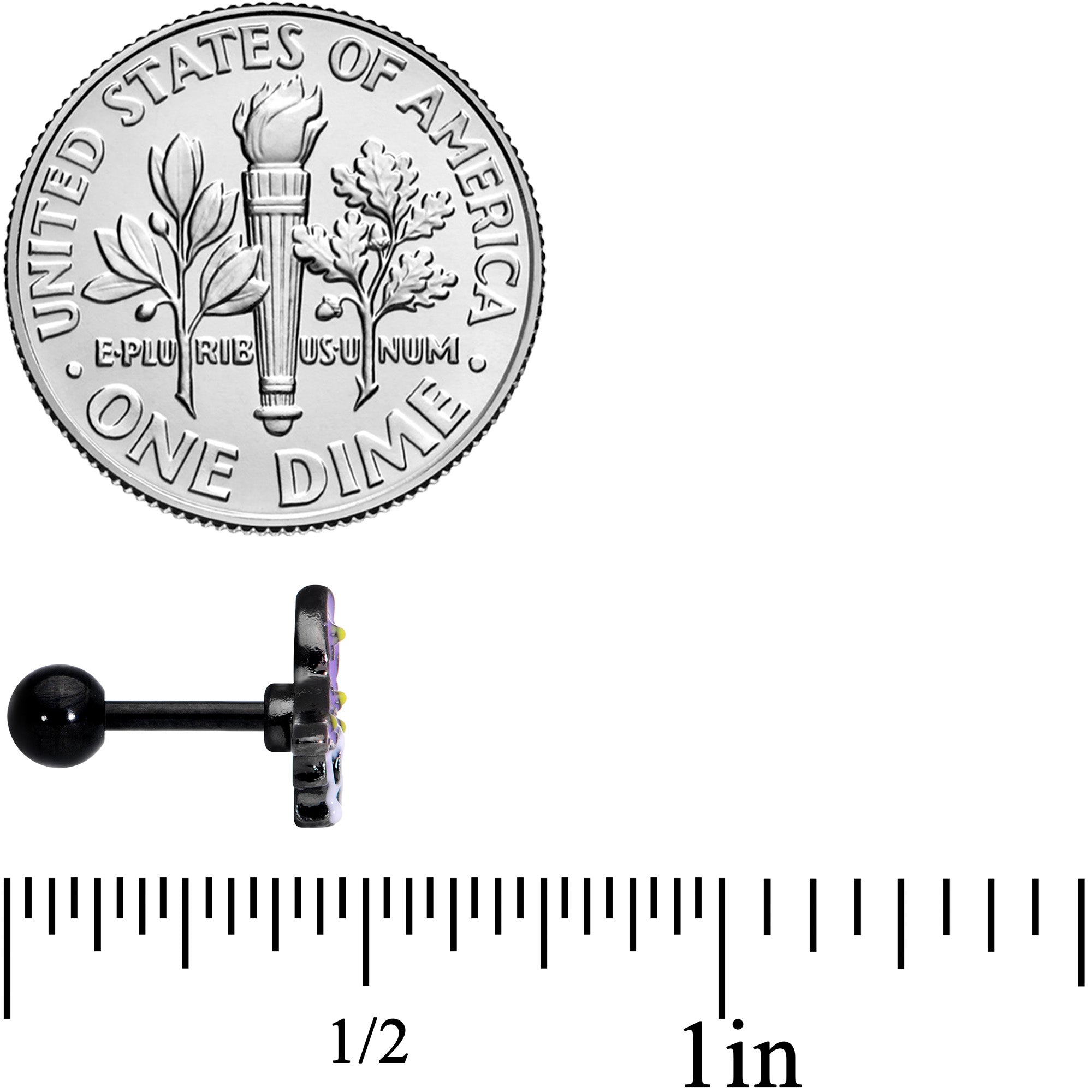 BodyCandy 16G 1/4 Black Skull Purple Witch Hat Halloween Cartilage Tragus — side view