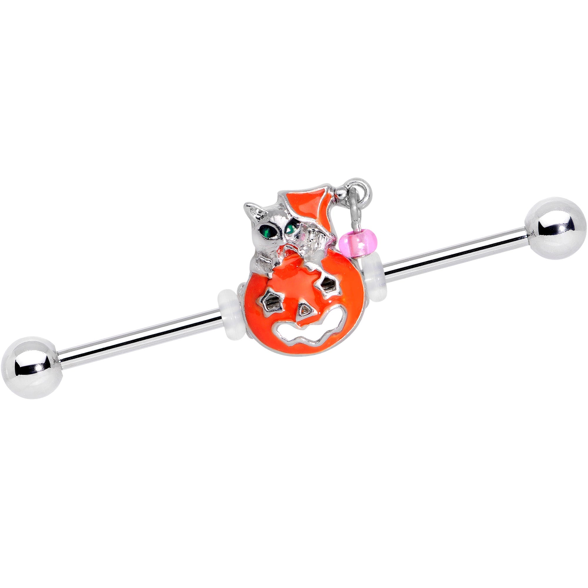 BodyCandy 14G Pink Gem Kitty Pumpkin Halloween Industrial Barbell 38mm — main product shot
