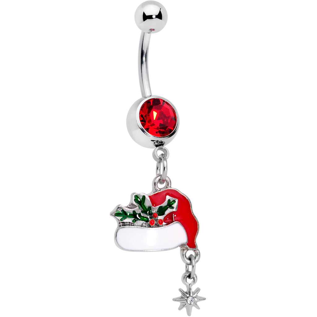 BodyCandy Clear Red Gem Jolly Santa Hat Christmas Dangle Belly Ring — main product shot