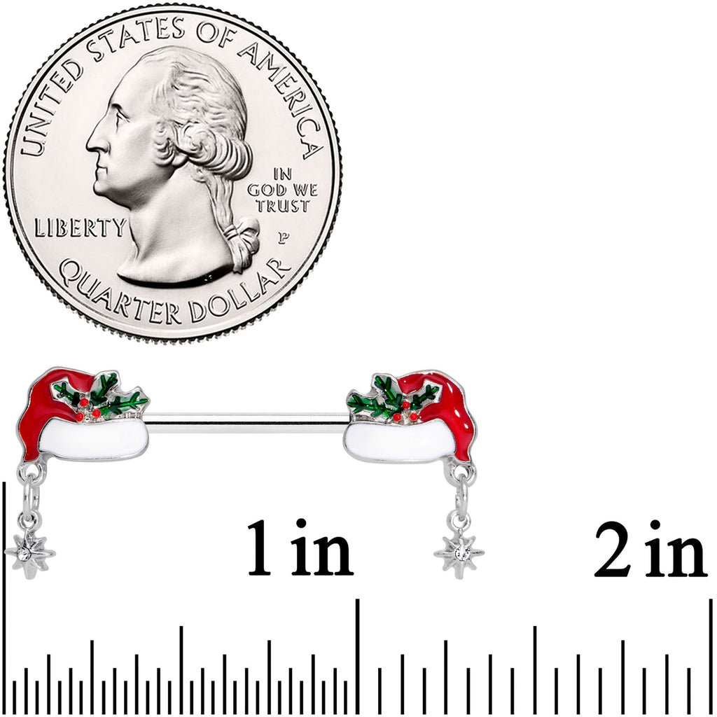 BodyCandy 14G 9/16 Clear Gem Jolly Santa Hat Christmas Nipple Ring Set — detail close-up