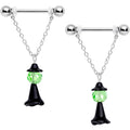 BodyCandy 14G 11/16 Green Gem Spooky Witch Halloween Dangle Nipple Ring Set — main product shot
