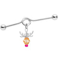 BodyCandy 14G Tan Red Gem Reindeer Christmas Dangle Project Bar 38mm — main product shot