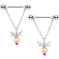 BodyCandy 14G 11/16 Tan Red Gem Reindeer Christmas Dangle Nipple Ring Set — main product shot